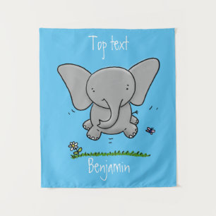 Cute adorable baby elephant cartoon illustration tapestry