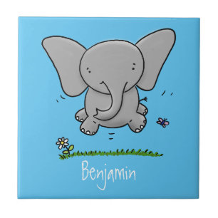Cute adorable baby elephant cartoon illustration tile