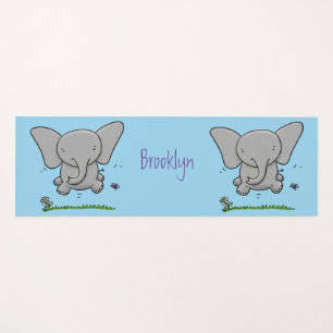 Cute adorable baby elephant cartoon illustration yoga mat