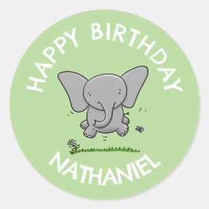 Cute adorable baby elephant personalized birthday classic round sticker