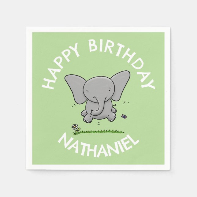 Cute adorable baby elephant personalized birthday napkin (Front)