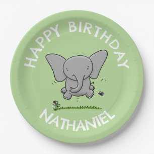 Cute adorable baby elephant personalized birthday paper plate