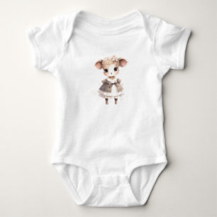 Cute Adorable Baby Sheep, Baby Lamb in a Dress Bodysuit