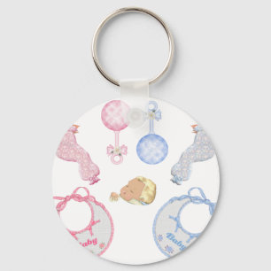 Cute Adorable Baby Shower Crib Nursery Footprints Keychain