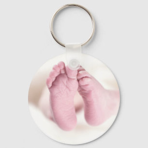Cute Adorable Baby Shower Crib Nursery Footprints Keychain