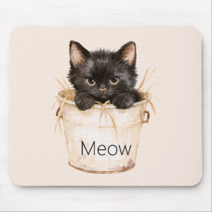 Cute Adorable Black Cat in Bucket Mouse Pad