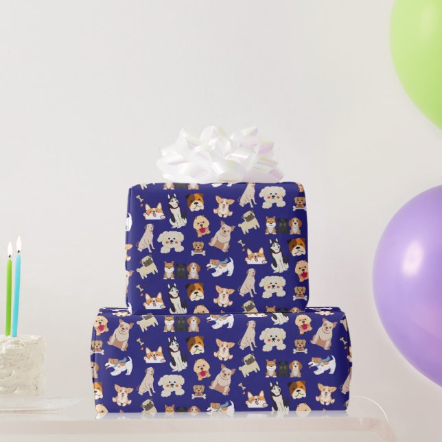 Cute Adorable Blue Dogs Pattern Wrapping Paper (Party Gifts)