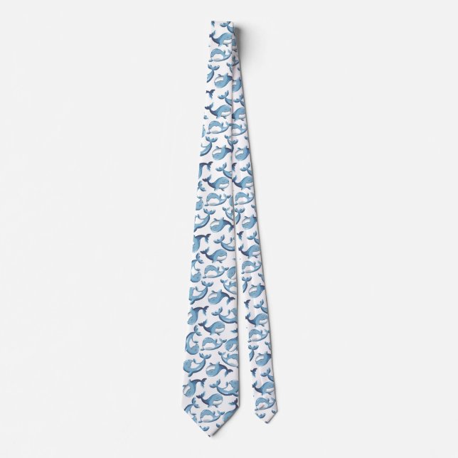 Cute Adorable Blue Whale in Ocean Marine Animal Tie (Front)