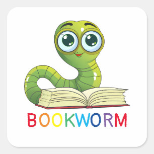 Cute Adorable Bookworm Book Lovers Rainbow Text Square Sticker