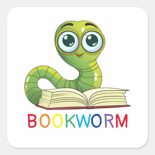 Cute Adorable Bookworm Book Lovers Rainbow Text Square Sticker (Front)