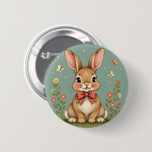 Cute adorable brown bunny with bow tie 2 inch round button