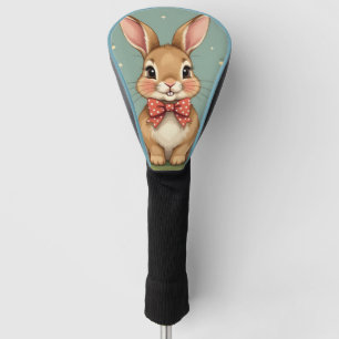 Cute adorable brown bunny with bow tie golf head cover