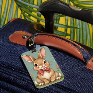 Cute adorable brown bunny with bow tie luggage tag