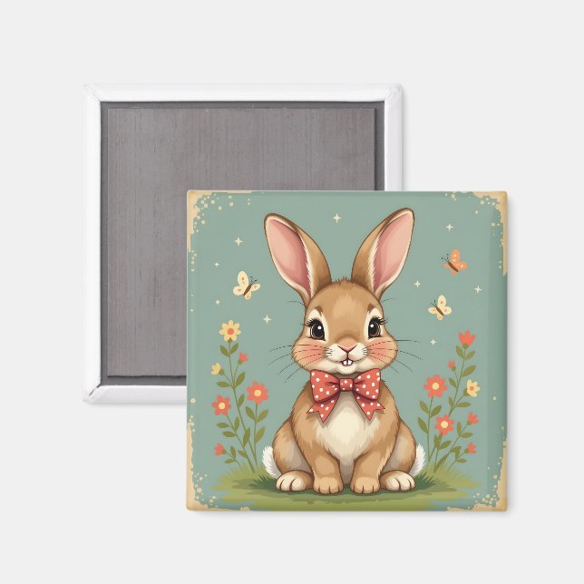 Cute adorable brown bunny with bow tie magnet (Front/Back)
