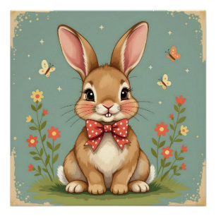 Cute adorable brown bunny with bow tie poster