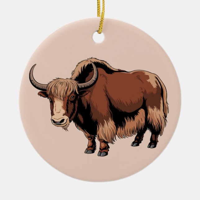 Cute & adorable brown Yak  Ceramic Ornament (Front)
