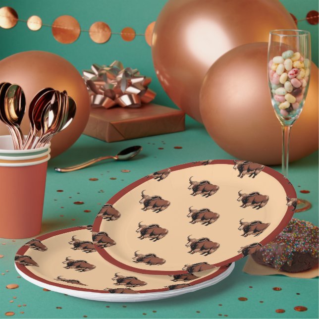 Cute & adorable brown Yak  Paper Plate (Multi)