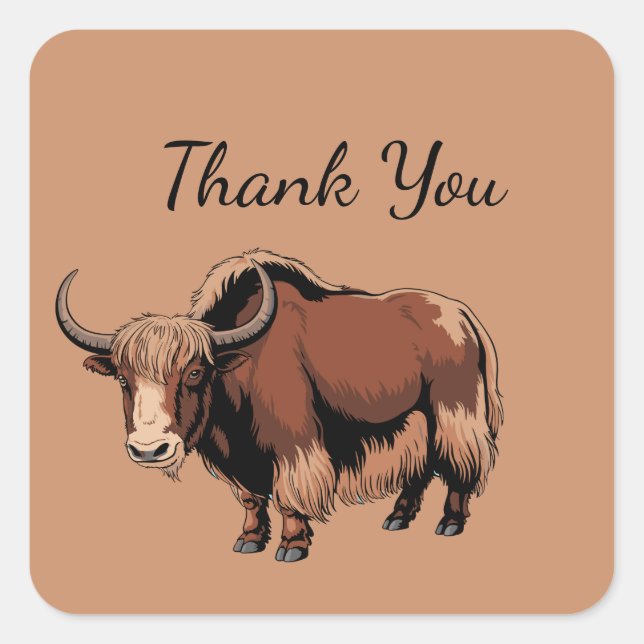 Cute & adorable brown Yak Square Sticker (Front)