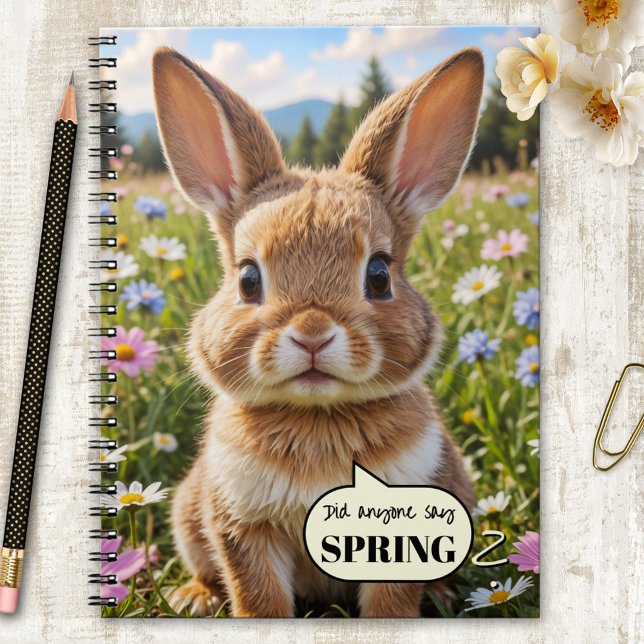Cute Adorable Bunny Rabbit Spring Notebook (Notebook featuring a cute, wide-eyed bunny nestled in a sunny meadow of daisies and wildflowers)