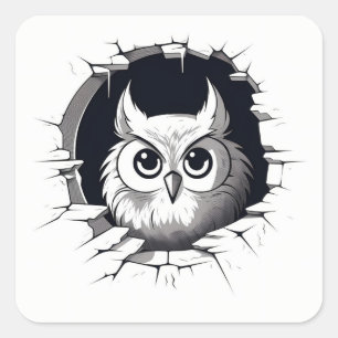Cute Adorable Cartoon Owl Peeking out from a Hole  Square Sticker