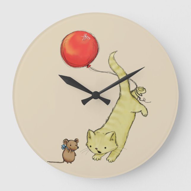 Cute Adorable Cat And Mouse Large Clock (Front)