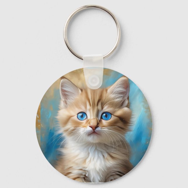 Cute Adorable Cat Portrait  Keychain (Front)