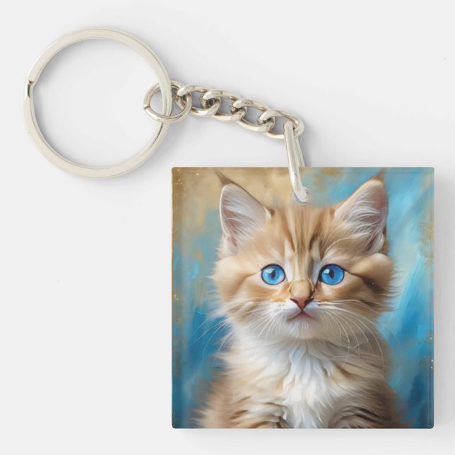 Cute Adorable Cat Portrait  Keychain (Front)