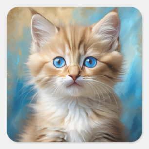 Cute Adorable Cat Portrait  Square Sticker