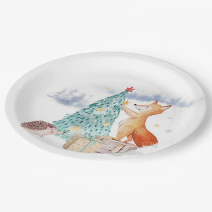 Cute adorable Christmas fox Paper Plate