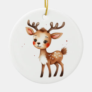 Cute Adorable Christmas Holiday Reindeer 2  Ceramic Ornament