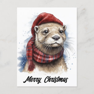 Cute Adorable Christmas Otter Holiday Postcard