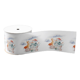 Cute adorable Christmas Snowman & Fox Grosgrain Ribbon