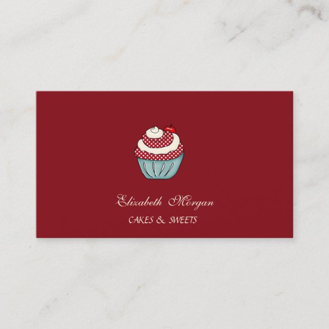 Cute Adorable Cupcake Cherry Red Sweets Bakery Business Card (Front)