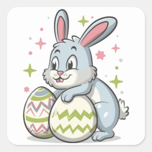 Cute Adorable Easter Bunny Eggs Square Stickers