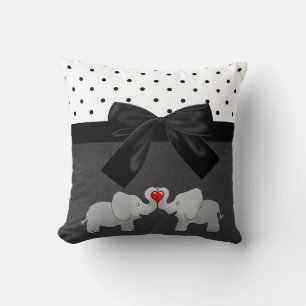 Cute Adorable Elephants,Polka Dots,Black Bow Throw Pillow