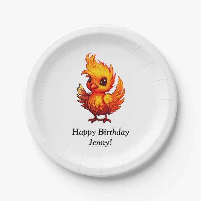 Cute Adorable Fiery Cartoon Baby Phoenix  Paper Plate (Front)
