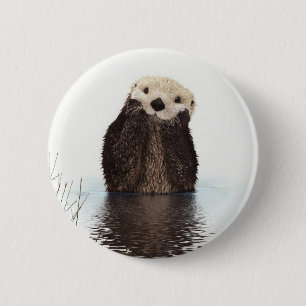 Cute Adorable Fluffy Otter Animal 2 Inch Round Button