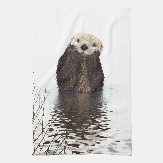 Cute Adorable Fluffy Otter Animal Kitchen Towel (Vertical)
