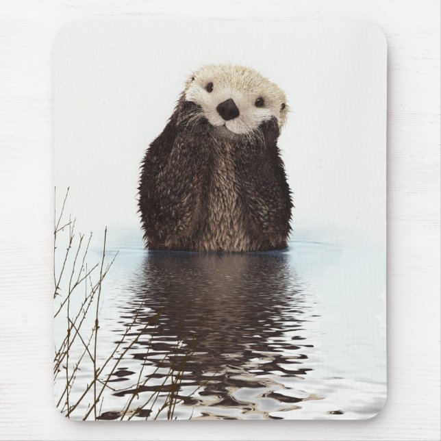 Cute Adorable Fluffy Otter Animal Mouse Pad (Front)
