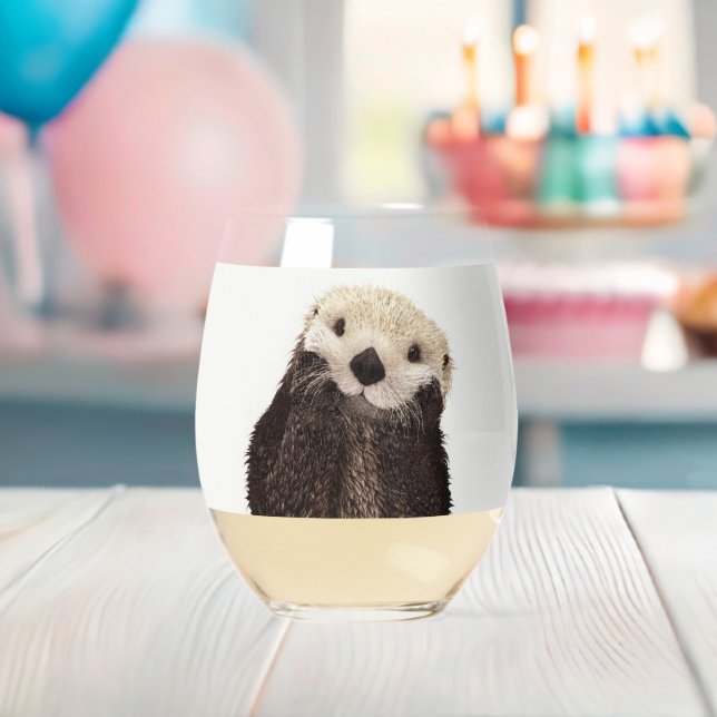 Cute Adorable Fluffy Otter Animal Stemless Wine Glass (Insitu (Baby Shower))