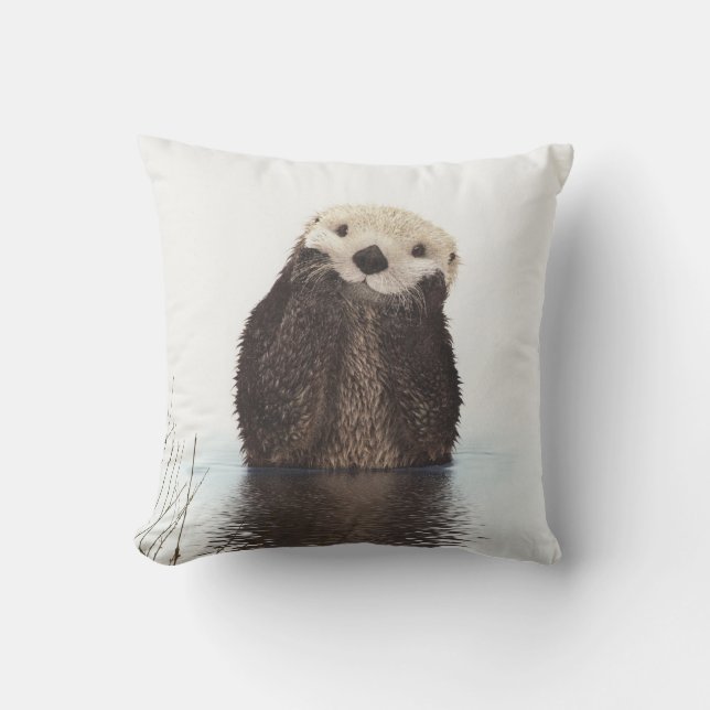 Cute Adorable Fluffy Otter Animal Throw Pillow (Front)