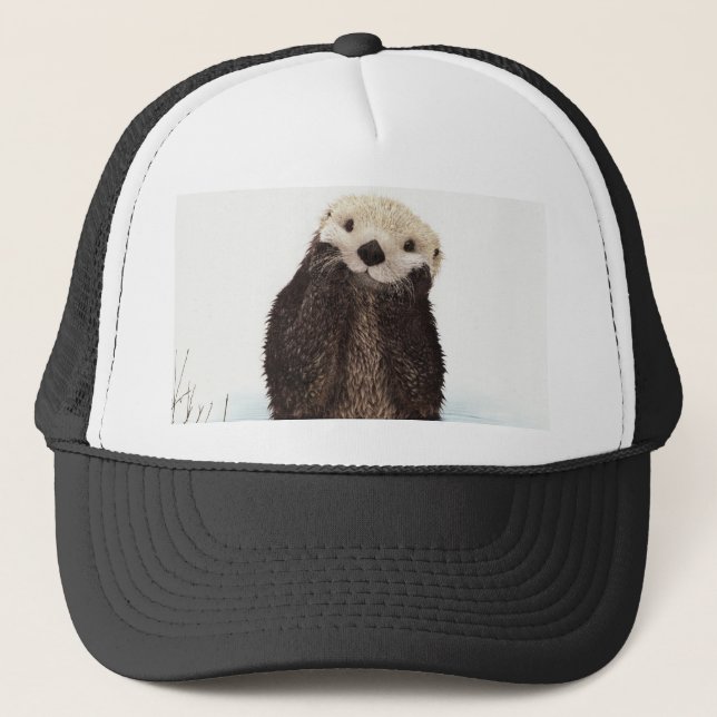 Cute Adorable Fluffy Otter Animal Trucker Hat (Front)