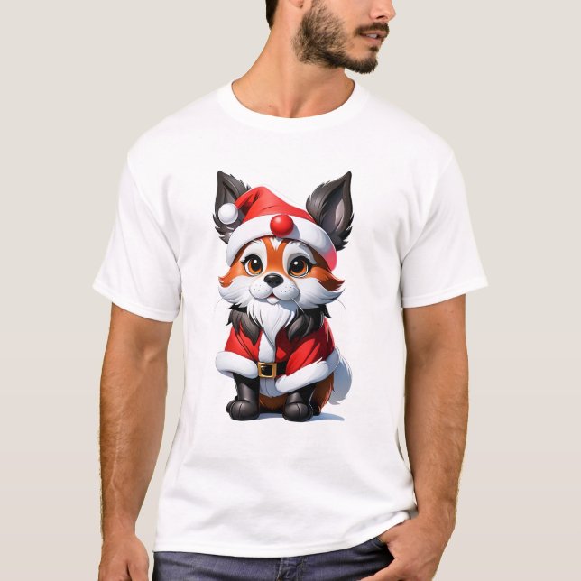 Cute adorable fox Santa Claus  | AI Art T-Shirt (Front)