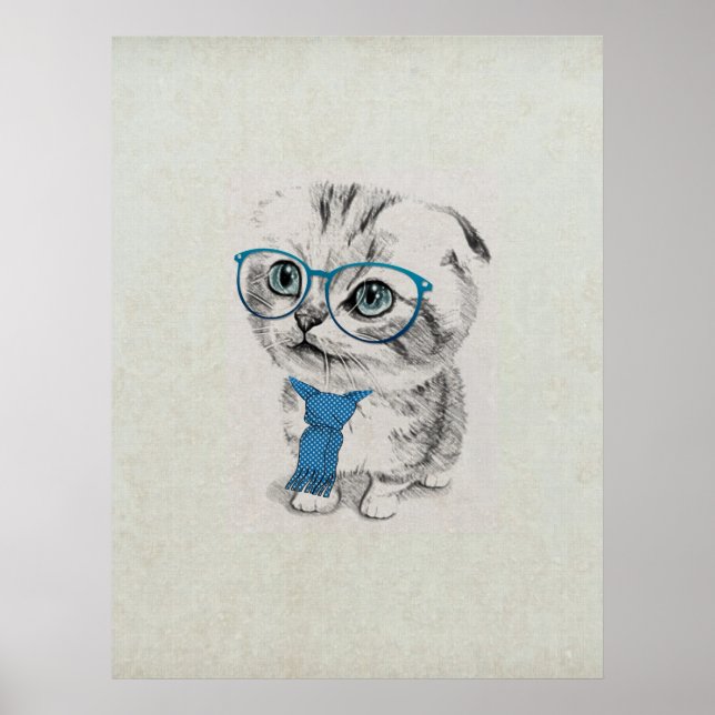 Cute adorable funny trendy kitten animal sketch poster (Front)