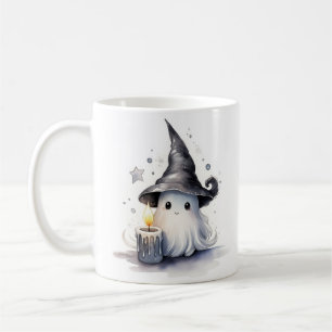 Cute, adorable ghost dressed in a witch's hat mug