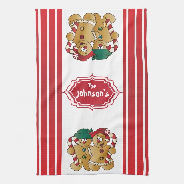 Cute Adorable Gingerbread Couple Kitchen Towel (Vertical)