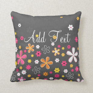 Cute adorable girly trendy hand drawn floral throw pillow