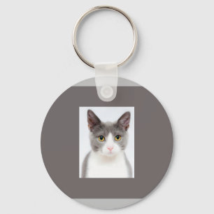 Cute Adorable Grey White Cat Kitty Keychain