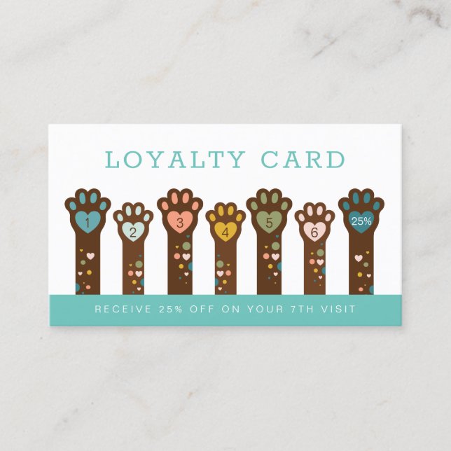 Cute Adorable Heart Shape Animal Pet Paws Loyalty Card (Front)
