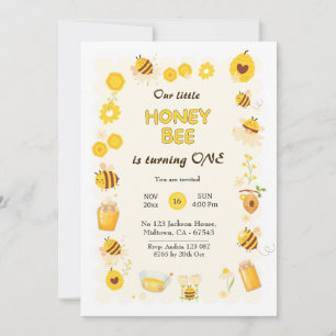 Cute adorable Honey Bee themed 1st birthday Invitation